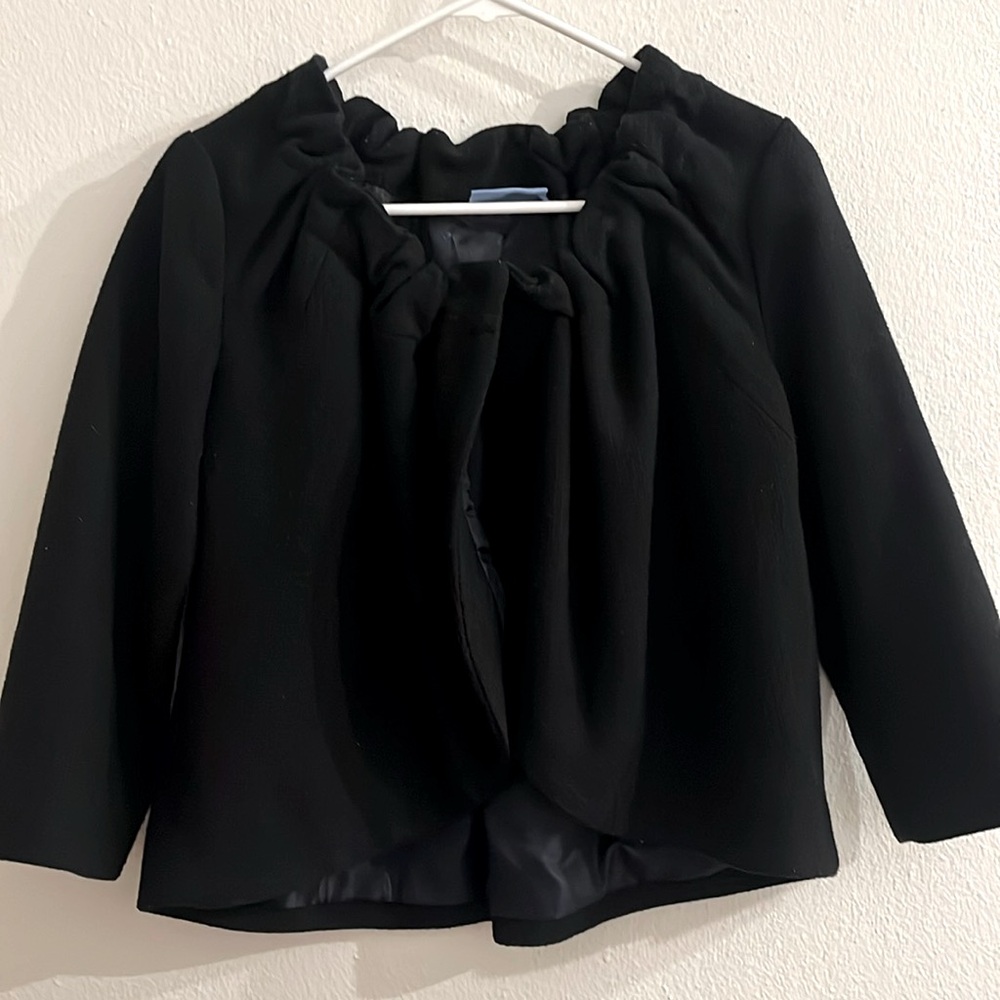 Simply Vera-Vera Wang Tweed Cropped Bolero Jacket Black Single Snap Back Ruffles
